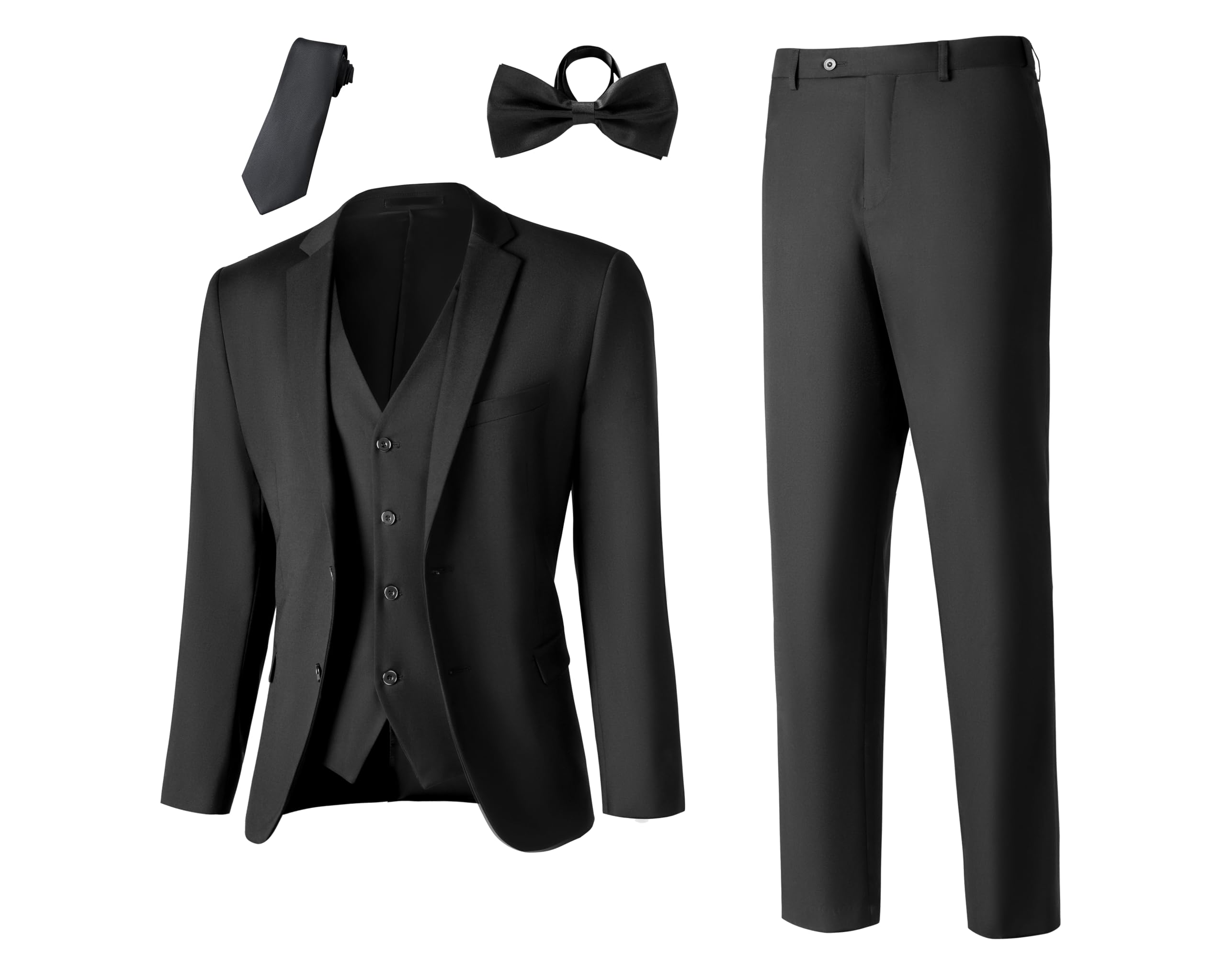 Photo 1 of **MISSING JACKET** SuitsLink Men's Slim Fit 2 Piece Suits Set, Formal Business 2 Buttons Vest Pants with Tie & Bow Tie Black