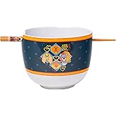 Silver Buffalo Disney Lady and the Tramp Eating Noodles Chinese Love Ceramic Ramen Noodle Rice Bowl with Chopsticks, Microwave Safe, 20 Ounces