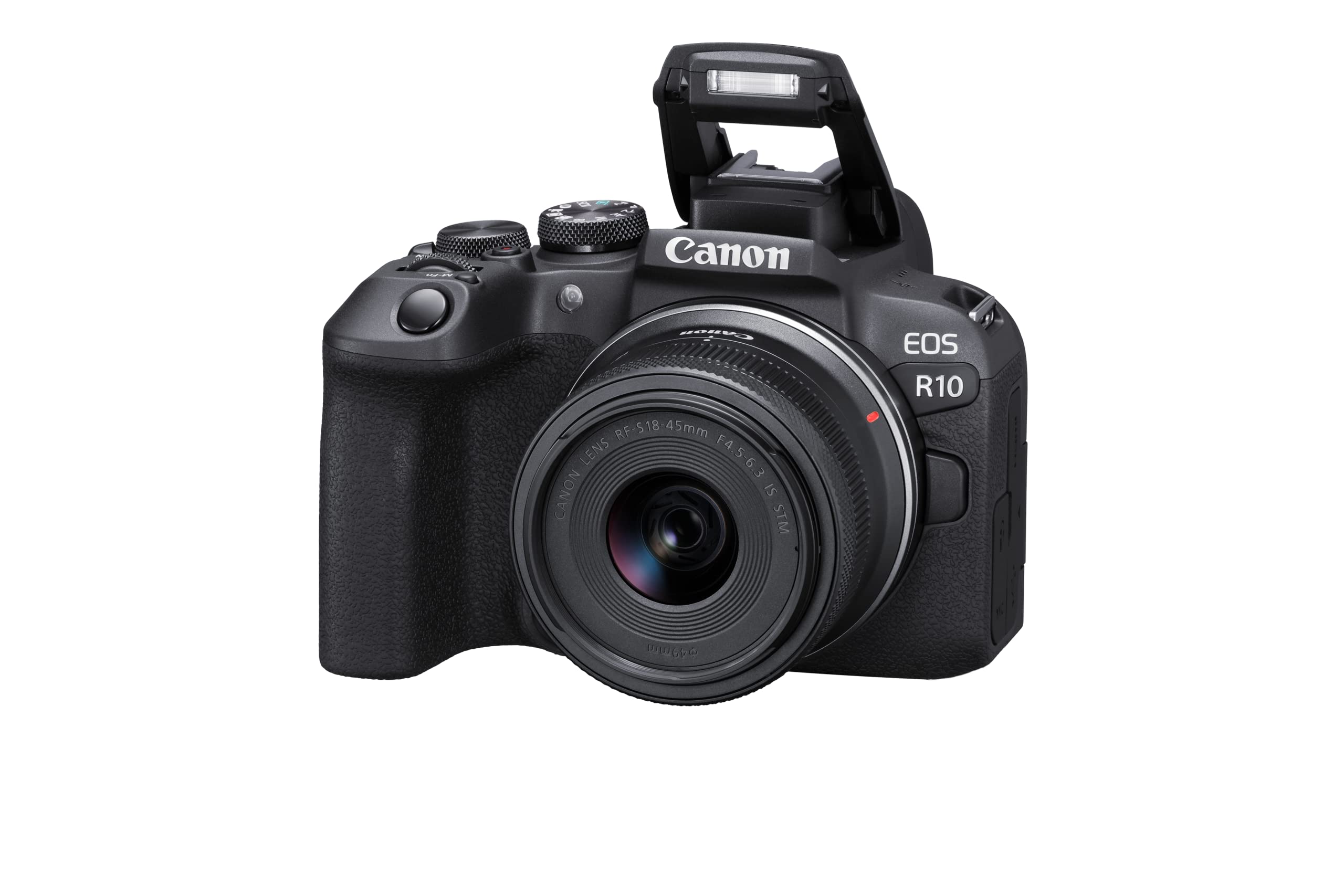 Canon Fotocamera mirrorless EOS R10 + RF-S 18-45 mm F4.5-6.3 con obiettivo STM + adattatore EF-EOS R (fotocamera ibrida, aggiornamento DSLR, 15 B/s, video 4K, Dual Pixel CMOS AF II Focus System,