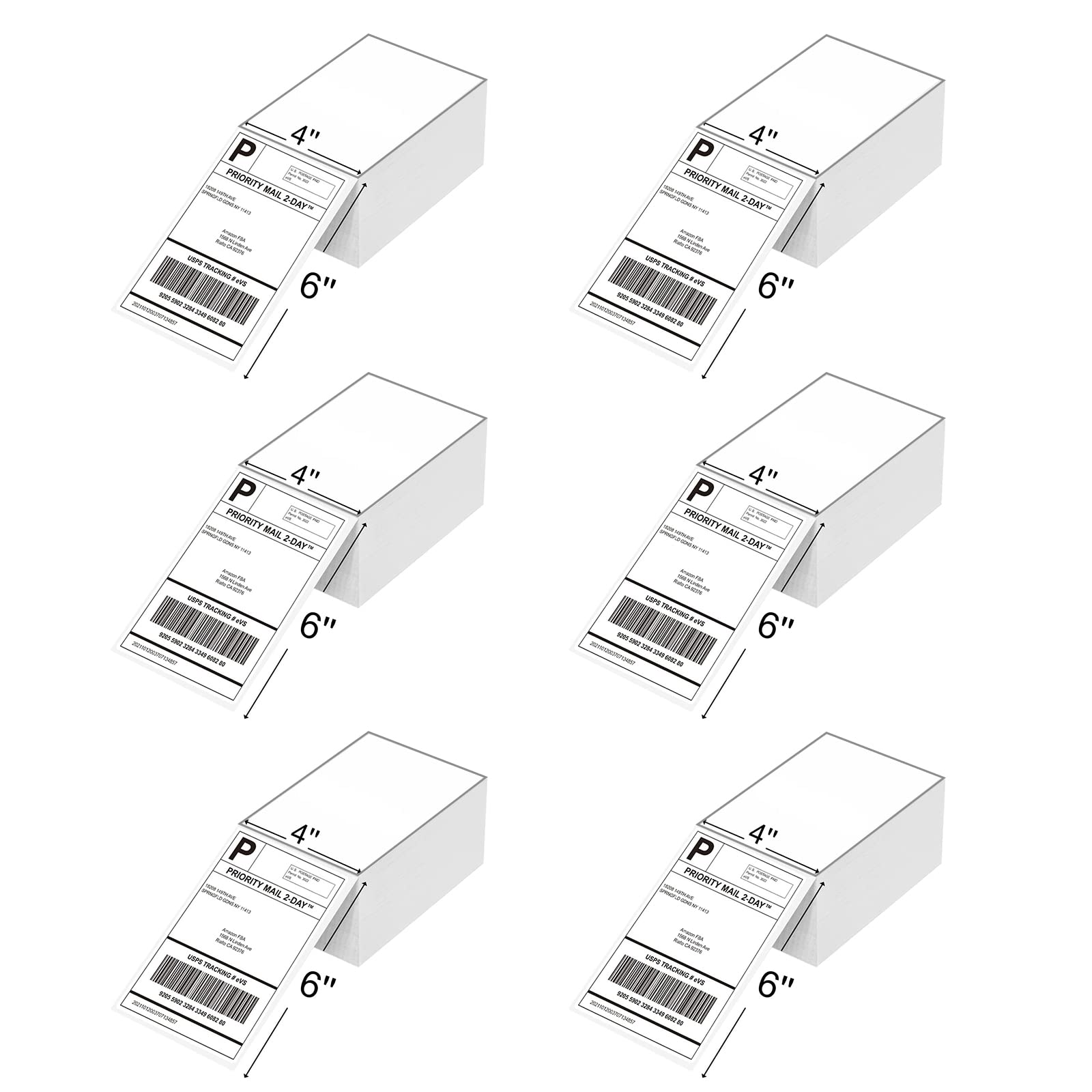 Direct Thermal Labels Fanfold Shipping Labels - White 4" x 6" (101x152mm) Sticky Stickers for Packaging Envelopes and Thermal Printers BPA&BPS Free (6 Stacks/3000 Labels)