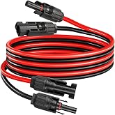 MC4 to MC4 Solar Extension Cable 12FT 10AWG, Tinned Copper Wire with Durable PVC Jacket, 105℃ Heat Resistant PV Wire, Waterproof Connectors for Solar Panels RV Boat Off-Grid Photovoltaic Systems