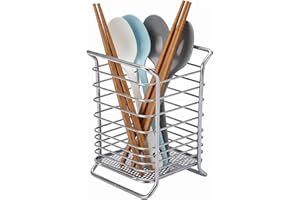 Hemobllo Silver Kitchen Utensil Holder - Metal Cutlery Drying Rack for Spoons and Forks - Countertop Cutlery Organizer with D