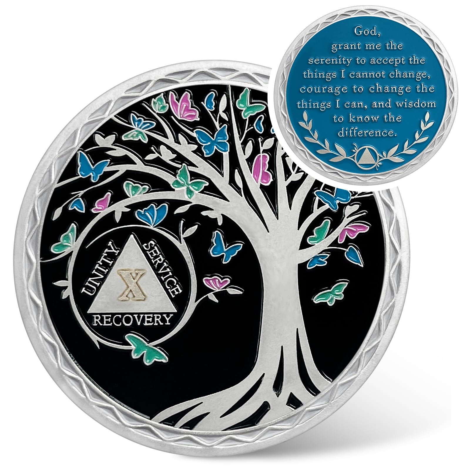 Photo 1 of 10 Year Sobriety Coin - Recovery Butterfly Tree of Life AA Coins - Ten Year AA Chips and Medallions - 1-20 Prime Sobriety Chip Alcoholics Anonymous Gifts for Men Women