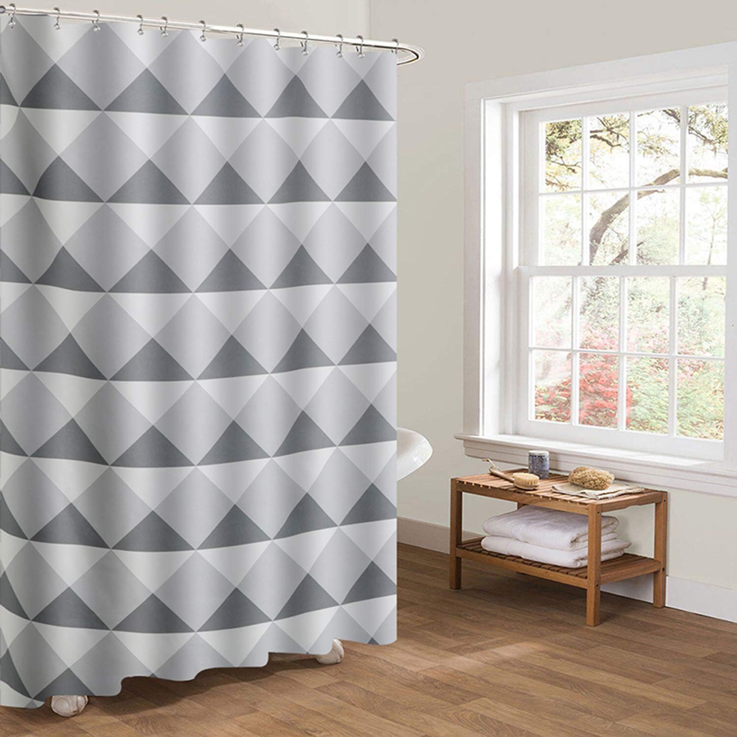 Heavy Duty Shower Curtain, Grey Waterproof Mouldproof Bathroom Curtain, Thick Washable Geometric