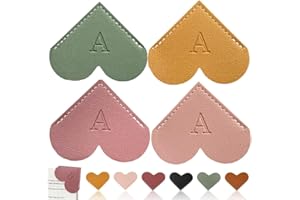TOPALIVING 4Pcs Personalized Leather Heart Bookmark26 Letters Customized Corner Book Mark for Reading, Book Holder Markers with Initials Page Accessories Cute Gifts (Light Pink+Deep Pink+Green+Light Brown, A)