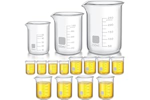 Tanlade 12 Pcs Glass Beaker, Heavy Duty Lab Beaker with Printed, High Borosilicate Class Measuring Cup Bulk Graduation for Laboratories Classrooms or Home (50ml,100ml,250ml)