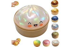 Glitter Dumpling Squishy, Dumpling Squishies, Colorful Dumplings Stress Balls with Box for Stress Relief (White,1pc)