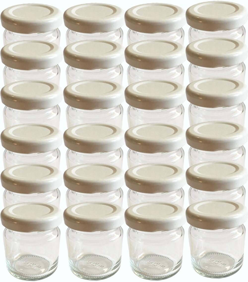Set of 60 mini jars, 53 ml, white lid, to 43, for honey, caviar, jam, fruit, mason, mustard, serving glasses