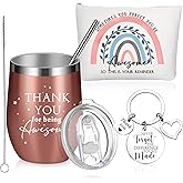 Sieral Thank You Gift for Women 12 oz Stainless Steel Tumbler Thank You Keychain and Canvas Makeup Bag Employee Appreciation Day Gifts for Coworker Staff Secretary Teacher(Rainbow)