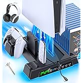 PS5/Slim/Pro Stand and Cooling Station with LED Controller Charging Station for PlayStation 5 Console, Controller Charger, Cooling Stand, PS5/Slim/Pro Accessories Kit with 3 Level Cooling Fan - Black