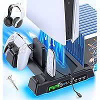PS5/Slim/Pro Stand and Cooling Station with LED Controller Charging Station for PlayStation 5 Console, Controller Charger, Co