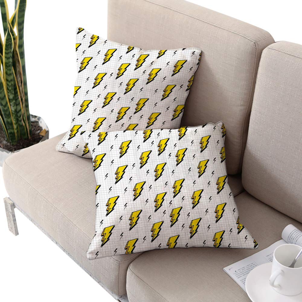 Alexandear Vintage Decor Collection Square Meditation Cushion Cover,Retro Flash Electric Icons with Chequer Funky Lines Weather Batman Boom Pop Art Comic White Yellow W16 xL16 2pcs