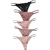 SweatyRocks Women's 5pack Floral Lace Adjustable Low Rise Comfy Underwear Thongs Panty Sets