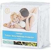 Linenspa Cotton Terry Waterproof Mattress Protector - Top Protection- Full Mattress Protector, White