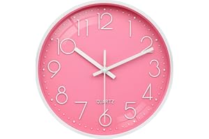 WISKALON Modern Simple Wall Clock 10Inch Horloge Murale Silent Pink Clock Battery Operated for Kids Living Room Bedroom Kitch