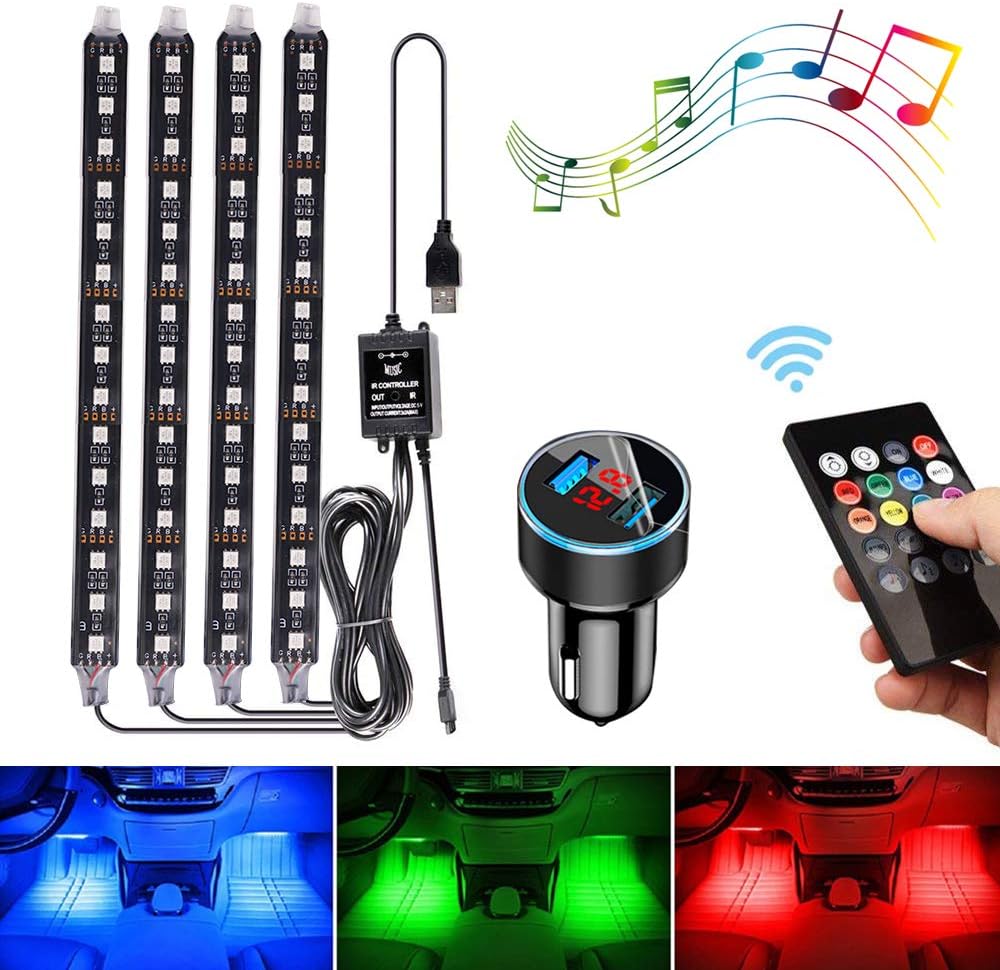 XUNATA 4pcs 36 LED 5050 Multicolor Car Interior Lights Under Dash