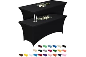 Pureegg Spandex Tablecloth 6ft 2 Pack Black | Table Cloth for Rectangle Table Wrinkle-Free and Stretch, Rectangle,Table Cover