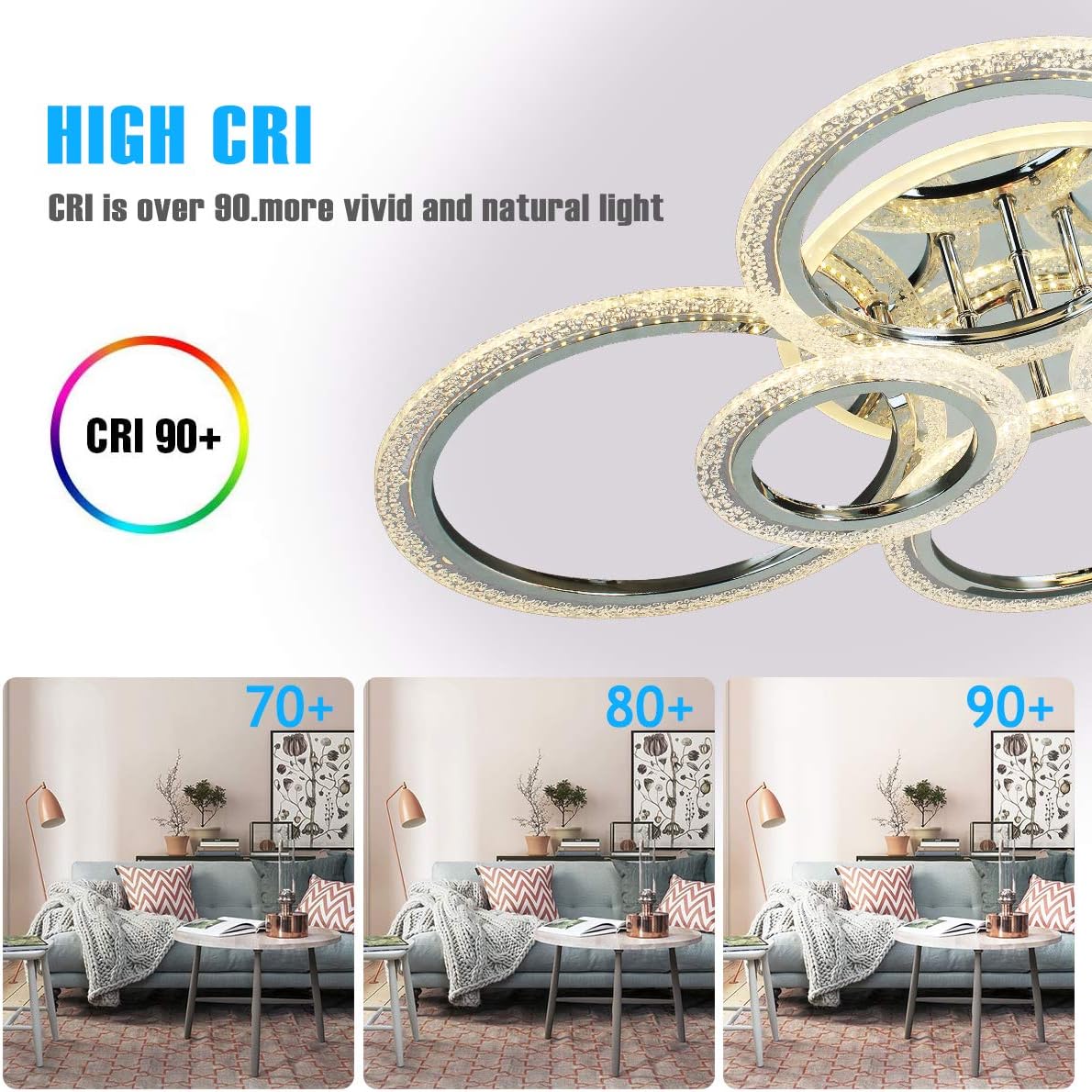 Garwarm LED Ceiling Lamp 76W Modern Close to Ceiling Light Dimmable 6 Rings Ceiling Chandelier for Living Room Bedroom, Chrome - - 