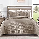 Exclusivo Mezcla Reversible Full Queen Quilt Bedding Set with Pillow Shams, Lightweight Quilts Queen Size, Soft Bedspreads Bed Coverlets for All Seasons - (Taupe, 90"x96")