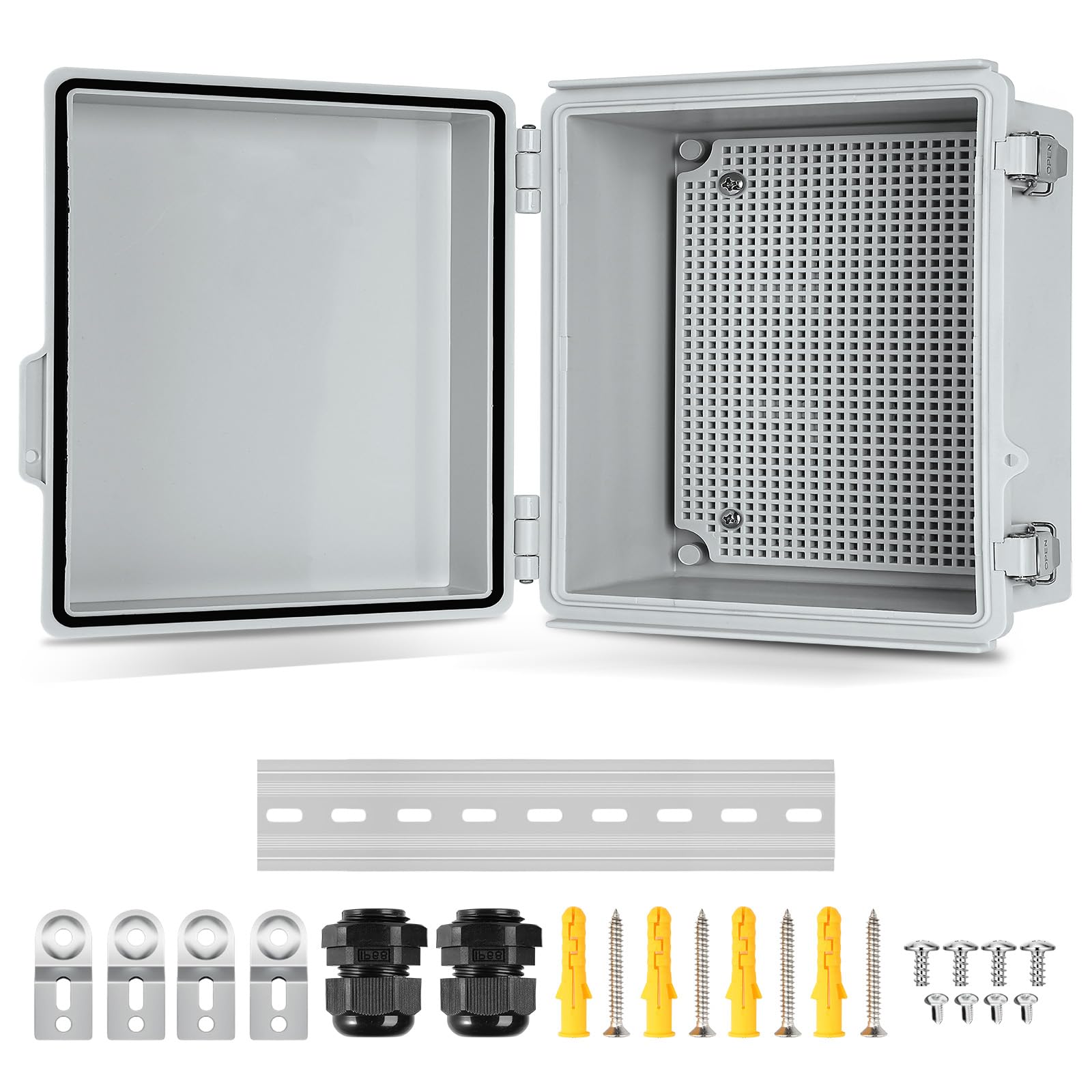 Photo 1 of (13"×13"×5") Waterproof Electrical Junction Box, IP67 Plastic Weatherproof Electrical Enclosure with Mounting Plate, Wall Brackets, for WiFi Electronics Project (13"×13"×5")