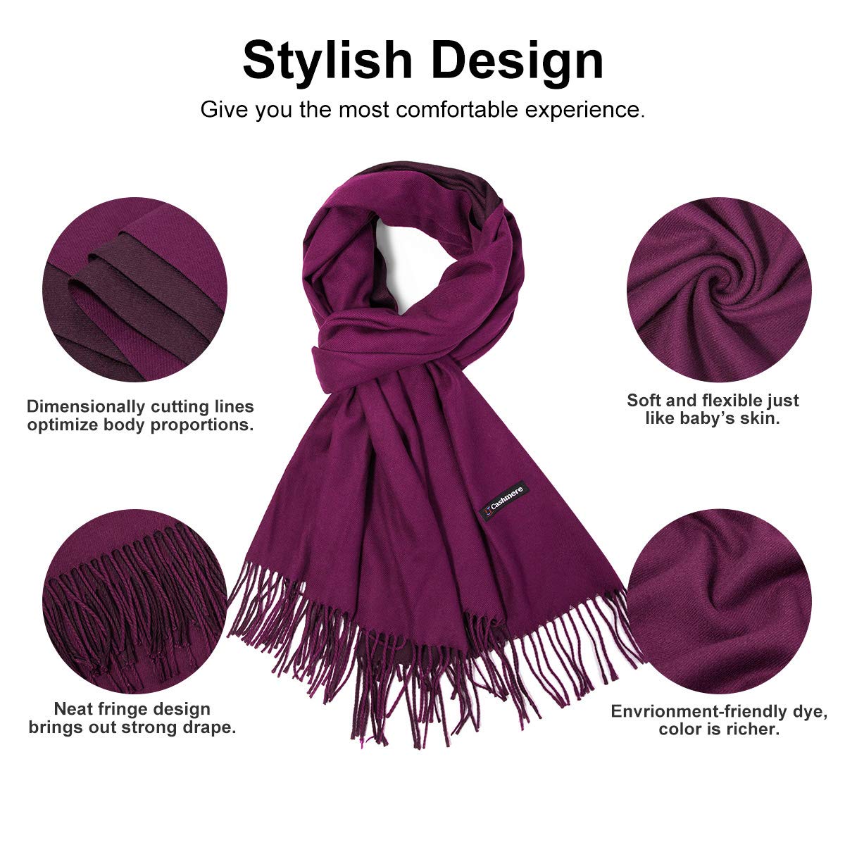 Women Scarves yeabiu Cashmere Scarf Large Winter Fringe Scarf Warm Wool Shawl Wrap Stole for Women (Medium, Purple)