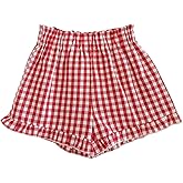 MakeMeChic Girl's Plaid Gingham Shorts Elastic Waist Ruffle Hem Summer Shorts