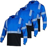 VENDACE 3pcs Safety Reflective High Visibility Long Sleeve ANSI Class 3 Hi Vis Construction Work T Shirts for Men with Hood
