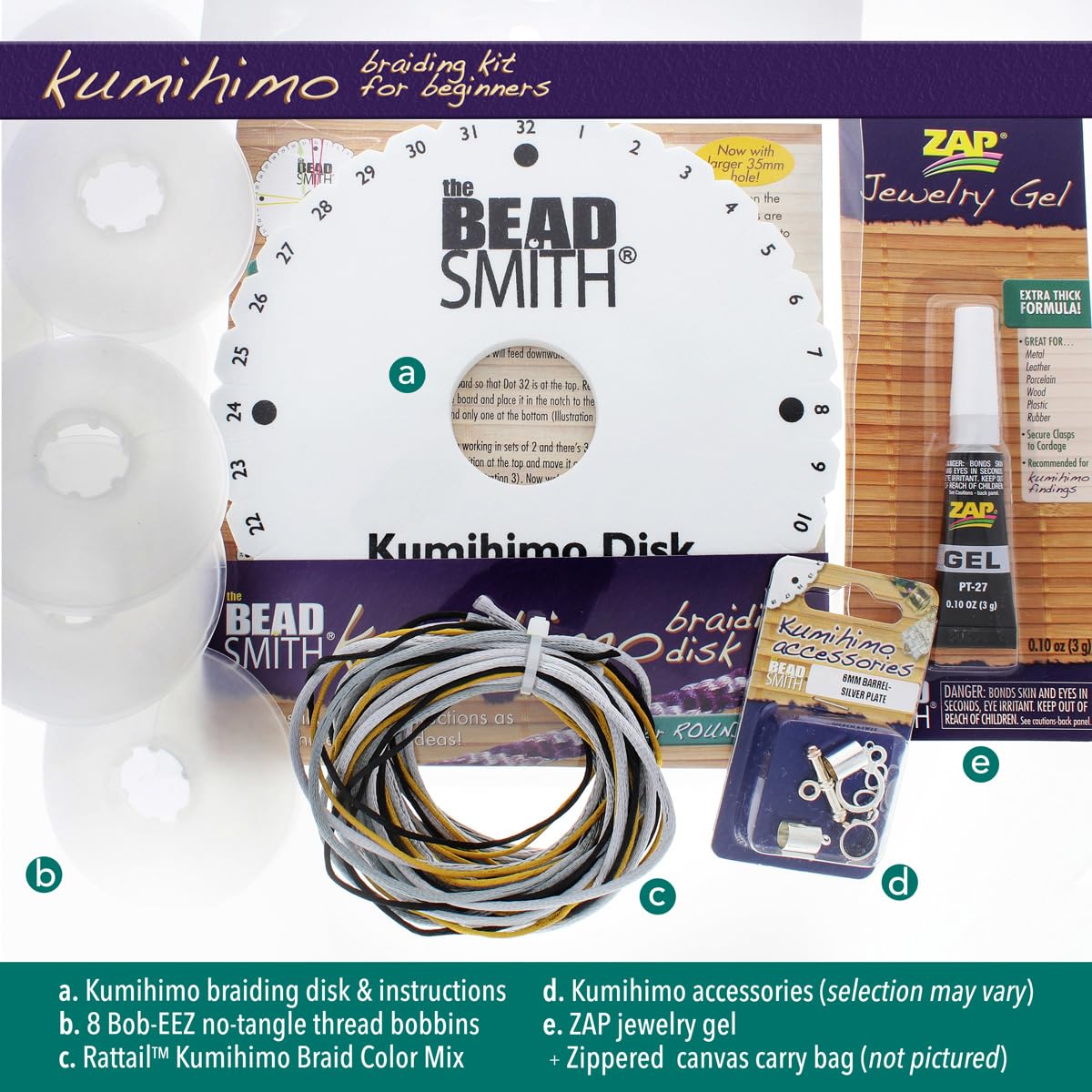 The Beadsmith Kumihimo Starter Kit – Includes Disk, Adhesive, Bobbins, Findings, Cord and Instructions & Projects – Japanese Art of Braiding –Beginner Set with All Your Jewelry Tools to Get Started