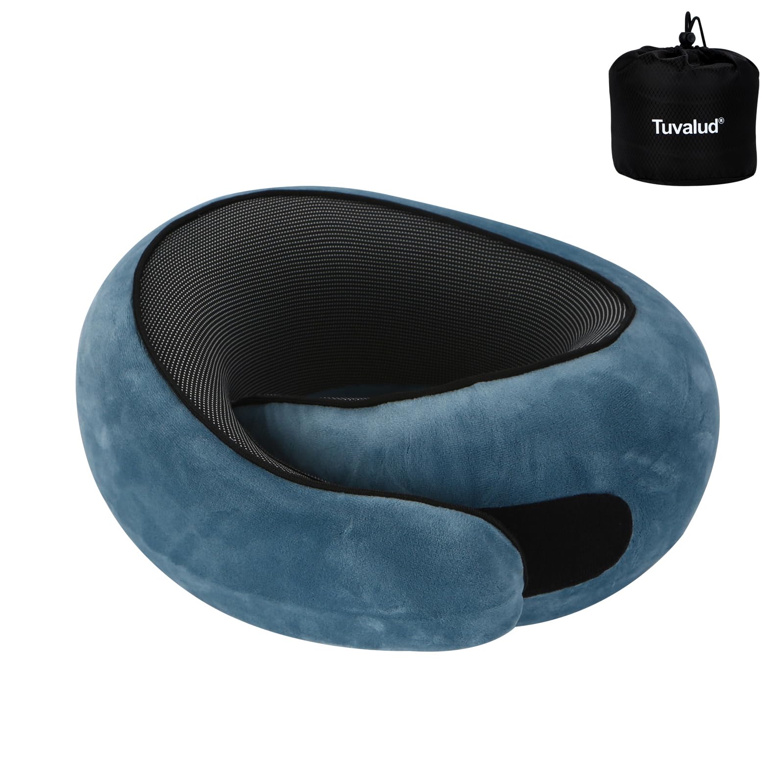 Photo 1 of Travel Neck Pillow with Cotton Fabric Memory Foam - Adjustable Tightness, Easy to Carry & Machine Washable Airplane Pillow(Light Blue)