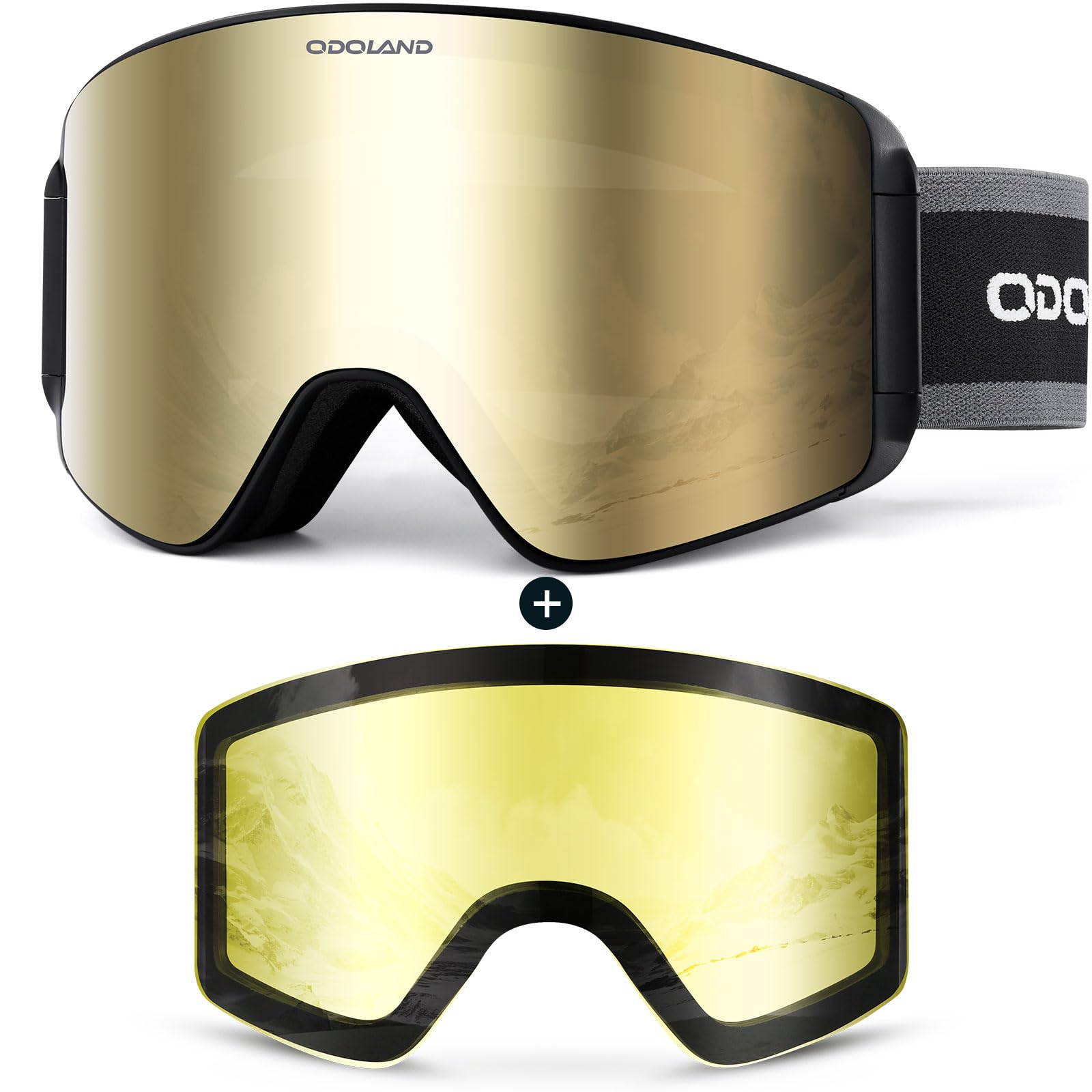 Odoland Ski Goggles Set with Detachable Magnetic Lens, Frameless Interchangeable Lens for Cloudy or Sunny, Anti-Fog UV Protection Men Women Snow Goggles for Skating Skiing and Snowboard Bronze