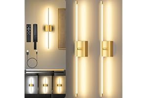 Battery Operated Wall Sconces Set of Two, 10000mAh Rechargeable Wall Lights with Remote Control, 360° Rotate Dimmable Gold LE