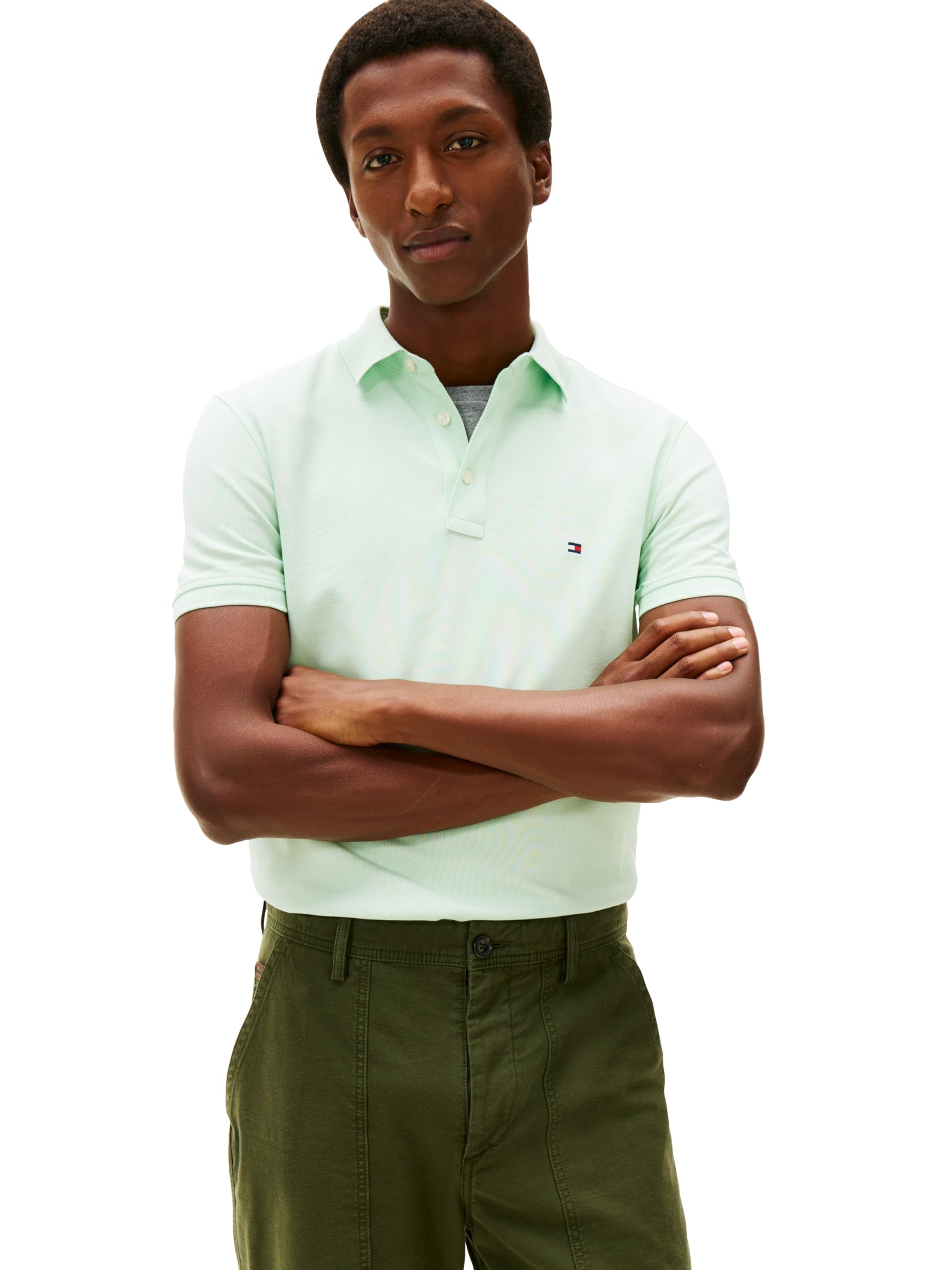 Tommy Hilfiger Men’s 1985 Slim Short Sleeve Polo, Opal Green Small