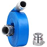 2" x 100ft PVC Lay Flat Discharge Hose With Aluminum Camlock C &amp; E | Fittings, Cam Lock Fitting Type A included, Heavy Duty Reinforced Pump Backwash Hose Assembly