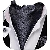 Barry.Wang Men Ascot Cravat Tie with Pocket Square Cufflinks Tie Set Paisley Jacquard Silk Woven Floral Necktie