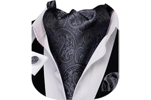 Barry.Wang Men Ascot Cravat Tie with Pocket Square Cufflinks Tie Set Paisley Jacquard Silk Woven Floral Necktie