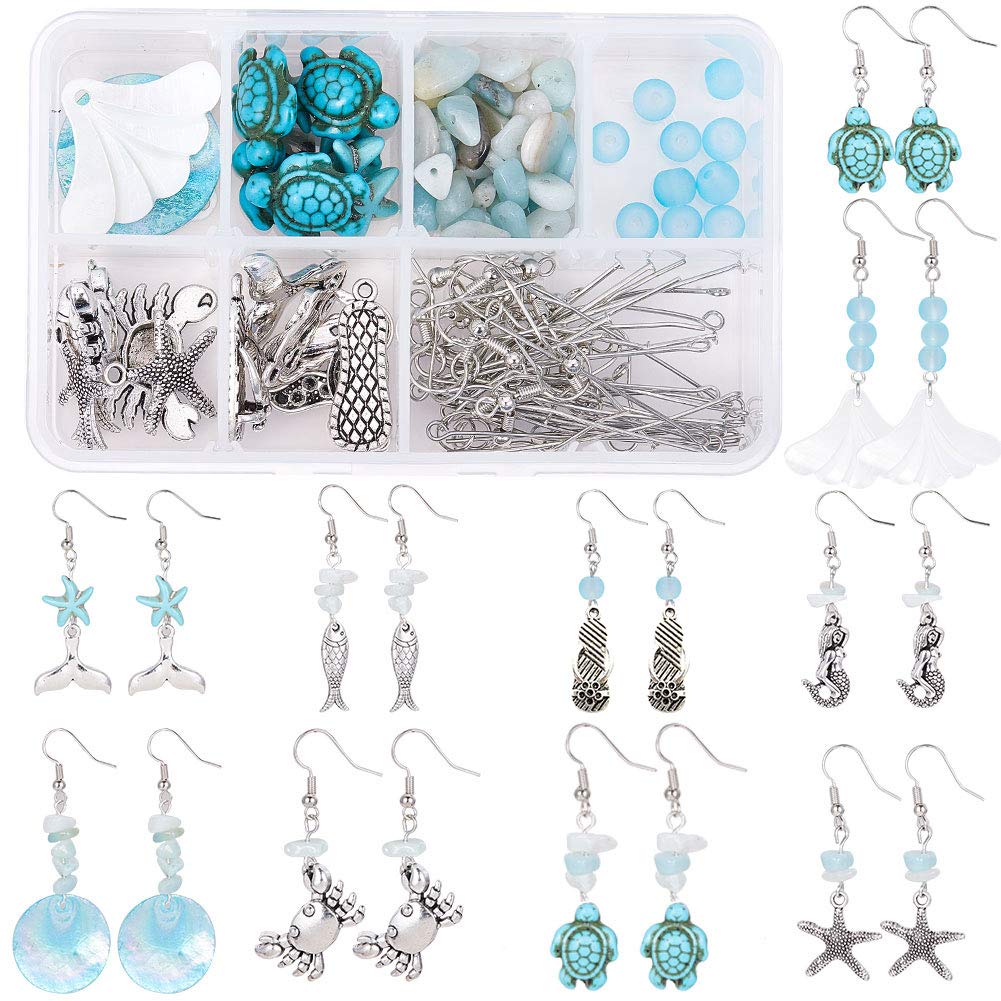 SUNNYCLUE 1 Box Starfish Mermaid Crab Shell Dangle Earring Making Starter Supplies Kit - DIY Make 10 Pairs Starfish Summer Shell Drop Earrings, Fish Hook, Ocean Beach Theme