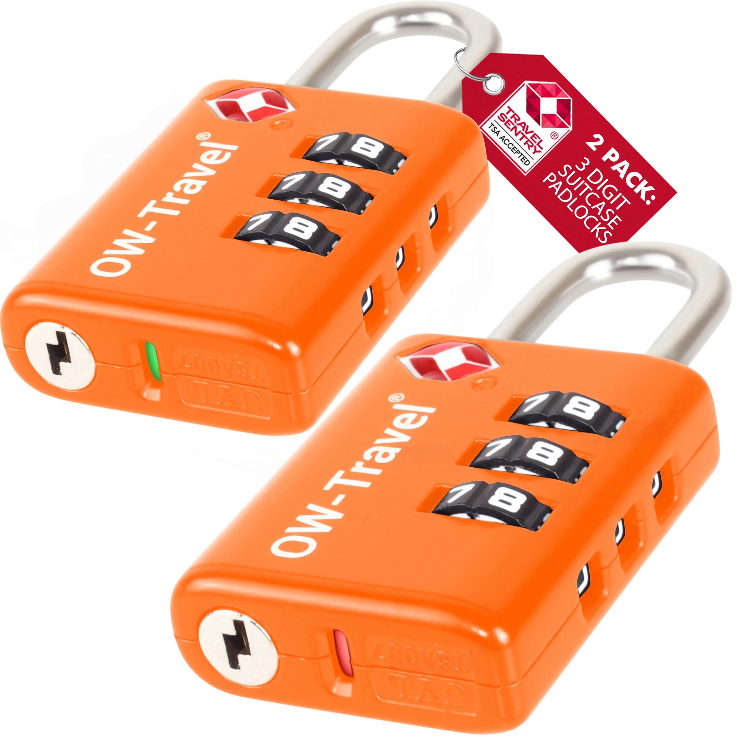 OW-Travel TSA Approved Luggage Locks Suitcase Locks with Open Alert (2 Pack Orange) 3 Digit Security Suitcase Padlock. Travel Bag Combination Luggage Padlocks for Suitcases. Bags Case TSA Travel Lock