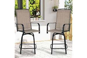JMGJOY Outdoor Bar Stools Set of 2, 26.6" Seat Height Patio Bar Stools, All Weather Bar Height Swivel Patio Chairs with High Back for Bistro, Patio, Garden