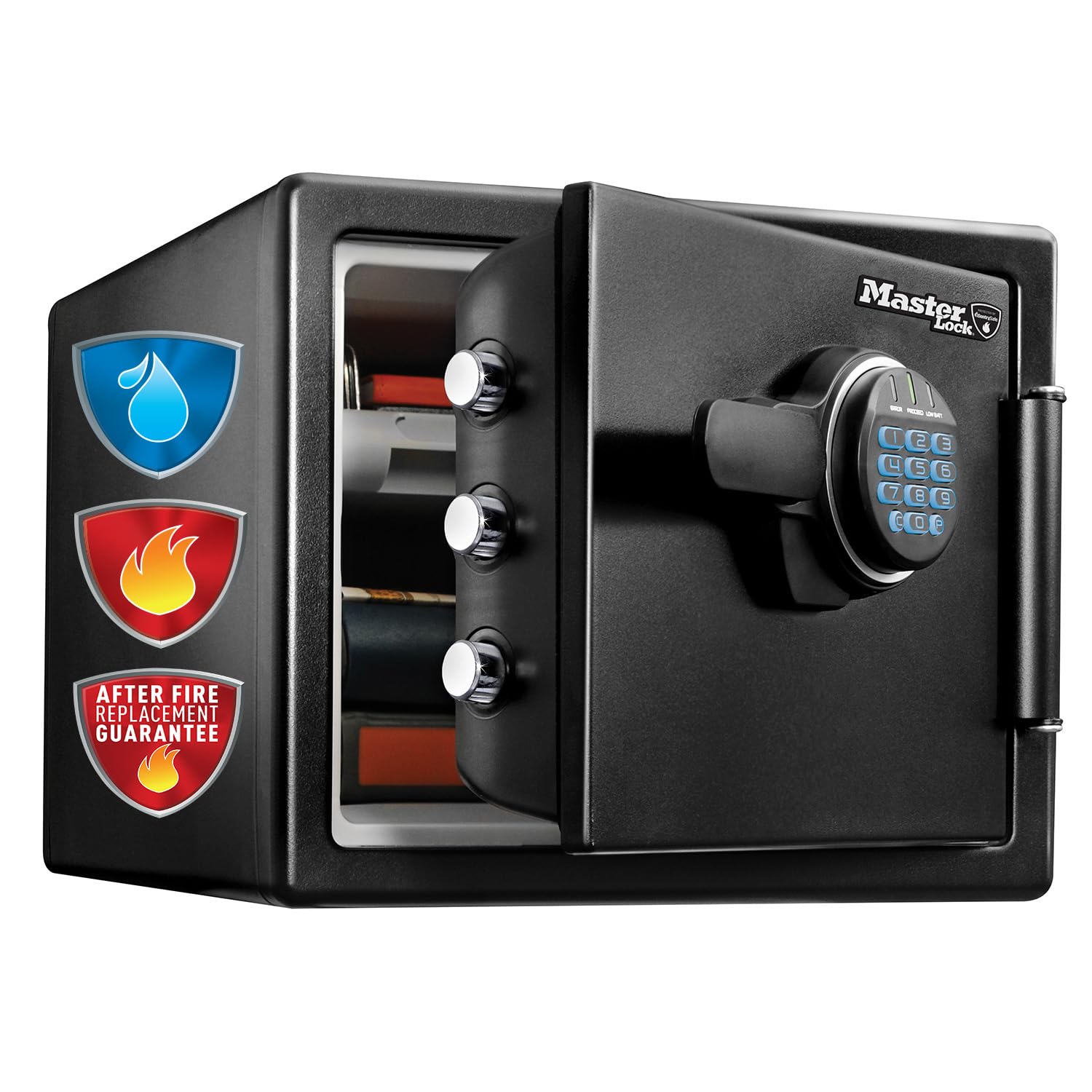 MASTER LOCK Certified Fireproof and Waterproof Safe, 22.8L, 415 x 348 x 491 mm, Digital Combination with Backlit Keypad, for home and professionals, Black