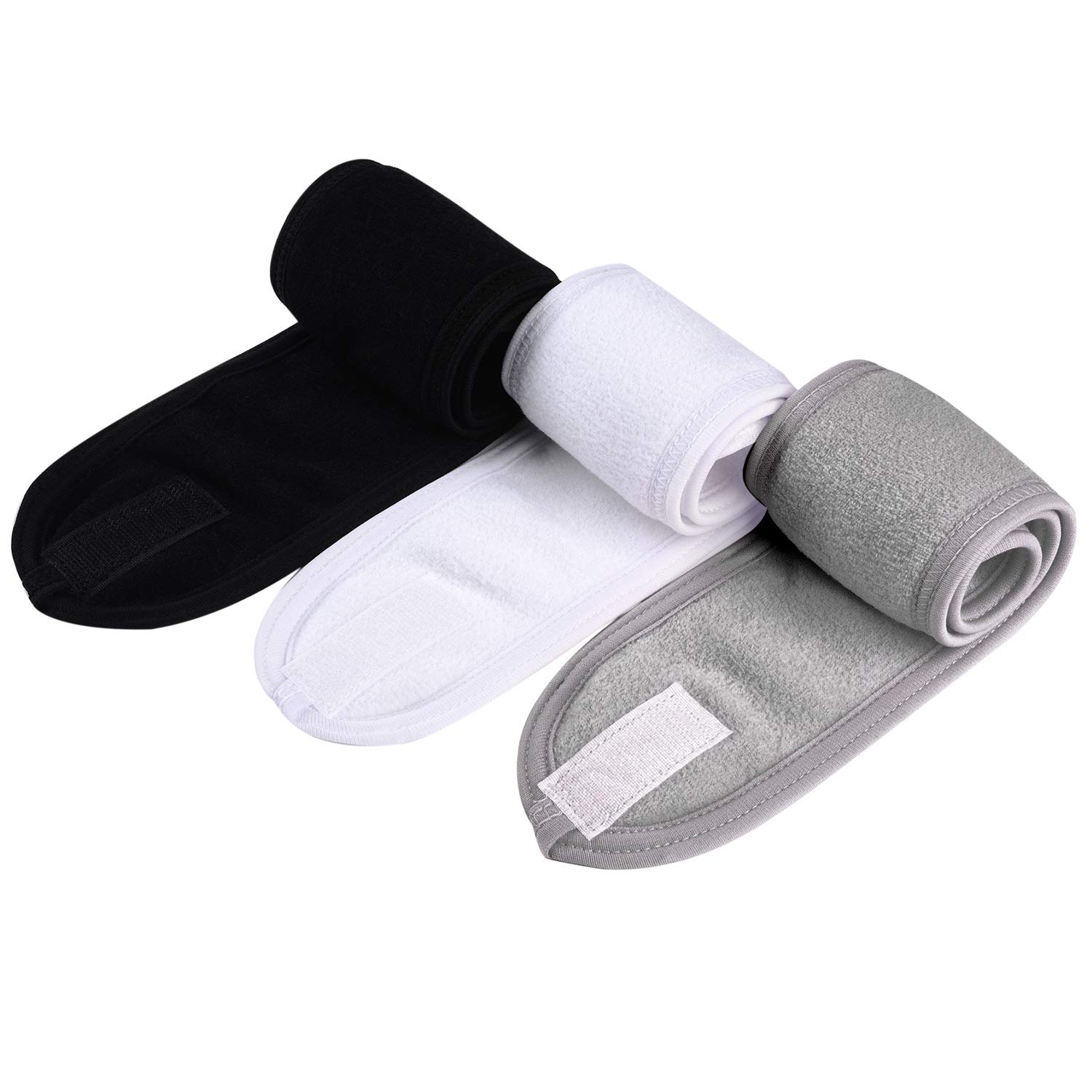 Whaline Spa Facial Headband Make Up Wrap Head Terry Cloth Headband Adjustable Towel for Face Washing, Shower, 3 Pieces (White, Black, Pink) : Beauty
