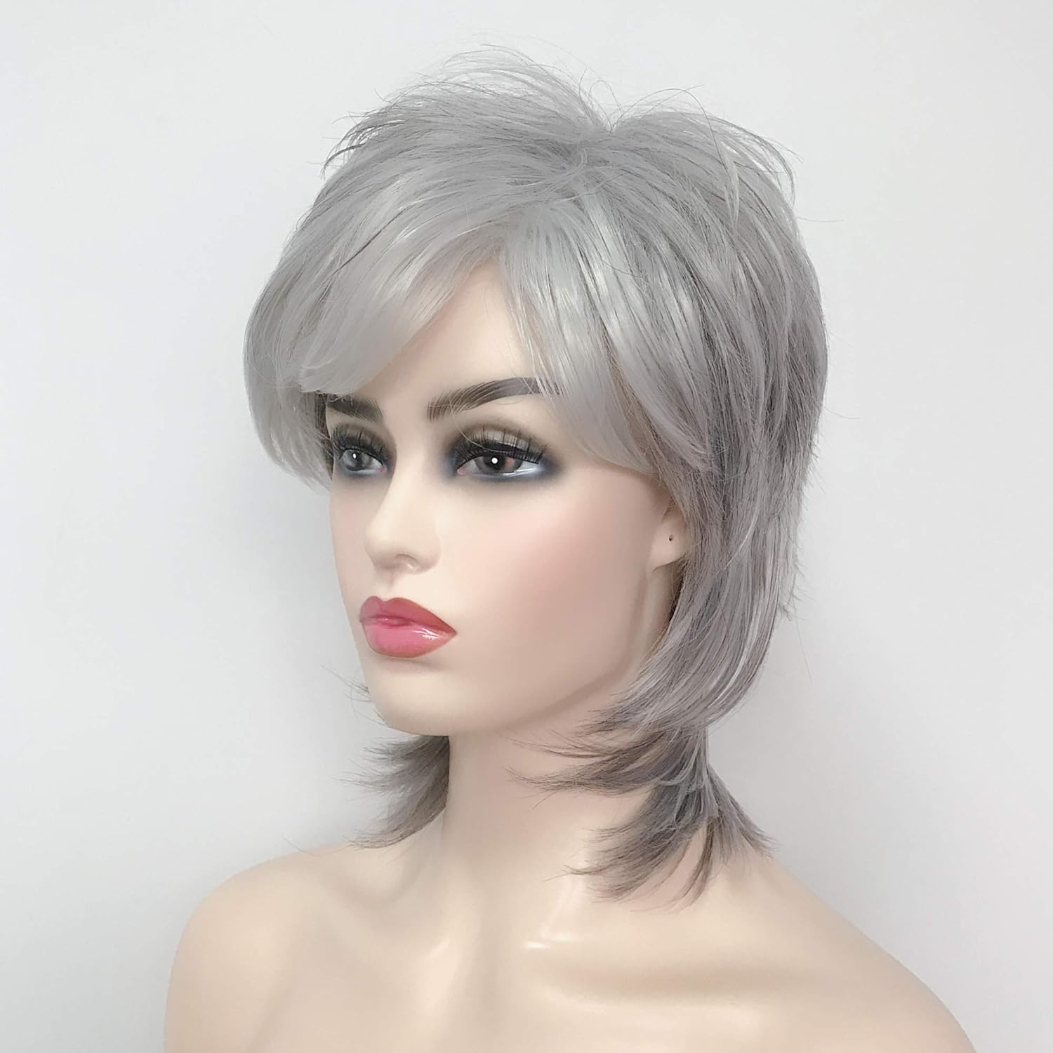 Amazon Com Gnimegil Fashion Female Silver Grey Hair Wigs For White Women Short Hairstyles Hair Replacement Wigs Cosplay Costume Party Wig Synthetic Fiber Ladies Wig Beauty