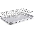 TeamFar Baking Sheet with Rack Set(1 Pan & 1 Tier Rack), Cookie Sheet Baking Pan & Cooling Baking Roasting Stackable Rack Stainless Steel for Cookie Bacon Meat, Oven & Dishwasher Safe, Healthy