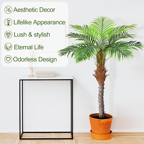 KEEPLUSH 5FT ARTIFICIAL PHOENIX PALM TREE FOR OUTDOOR INDOOR DECOR, FAUX COCONUT SILK PALM TREE TROPICAL FAKE TREE PLANT FOR OUTSIDE PATIO INDOOR HOME OFFICE BATHROOM POOL COASTAL DECOR (SET OF 2)