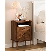 Apetaccat Nightstand, Boho Night Stand with 1 Drawer, Modern Side Accent Table with Open Shelf, Wooden Top Bedside End Table for Bedroom, Living Room, Walnut