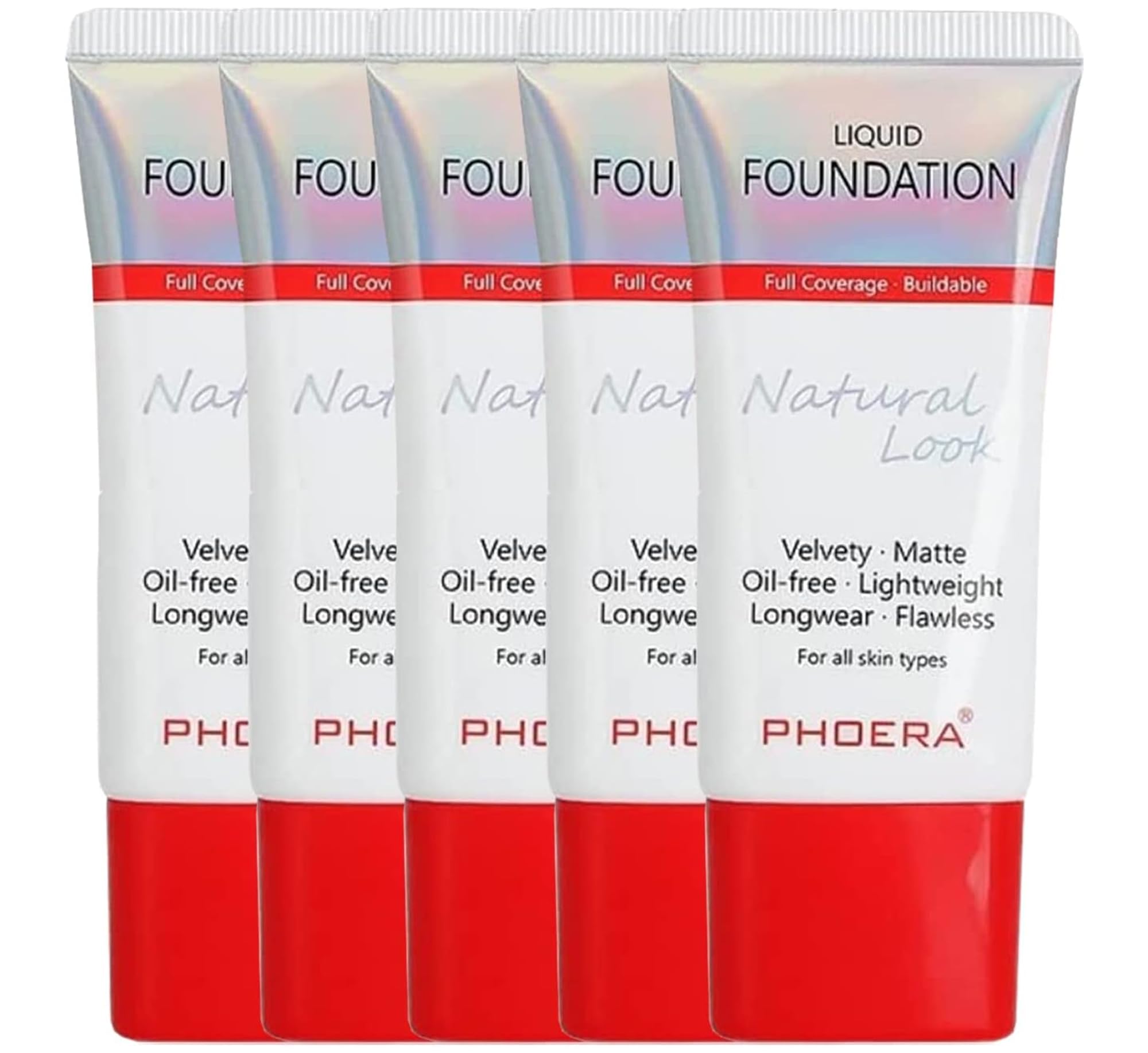 Glamza Phoera Foundation Full Coverage Makeup Set - 24hr Long Lasting Oil Control - Same Foundation Smarter Packaging - Inc x5 30ml Foundation & Silicone Blender Sponge (103 Warm Peach)