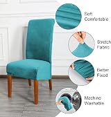 CMAKER Velvet Dining Chair Covers Stretch Slipcover Set of 4 Turquoise view 4