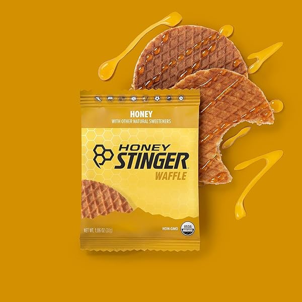 HONEY STINGER ORGANIC HONEY WAFFLE, ENERGY STROOPWAFEL FOR EXERCISE, ENDURANCE AND PERFORMANCE, SPORTS NUTRITION FOR HOME & GYM, PRE & DURING WORKOUT, BOX OF 24 WAFFLES