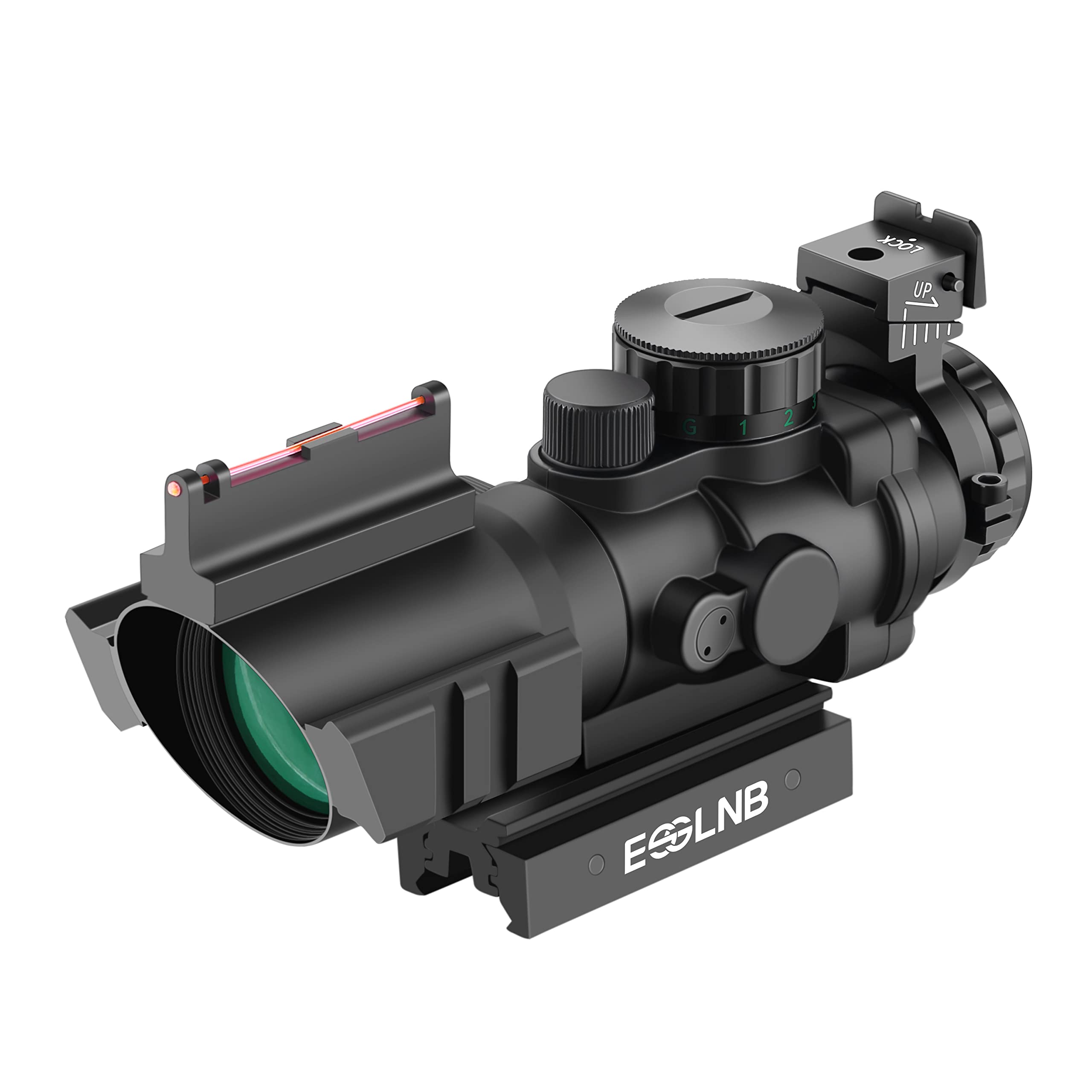 ESSLNB Rifle Scope 4X32 Red/Green/Blue Red Dot Sight with Top Fiber and 11mm/22mm Picatinny Rail Mount for Hunting