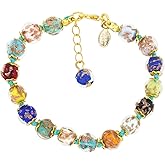Glass of Venice Murano Bracelet - Italian Multicolor Sommerso Sparkling Beads Handmade Blown Glass for Women