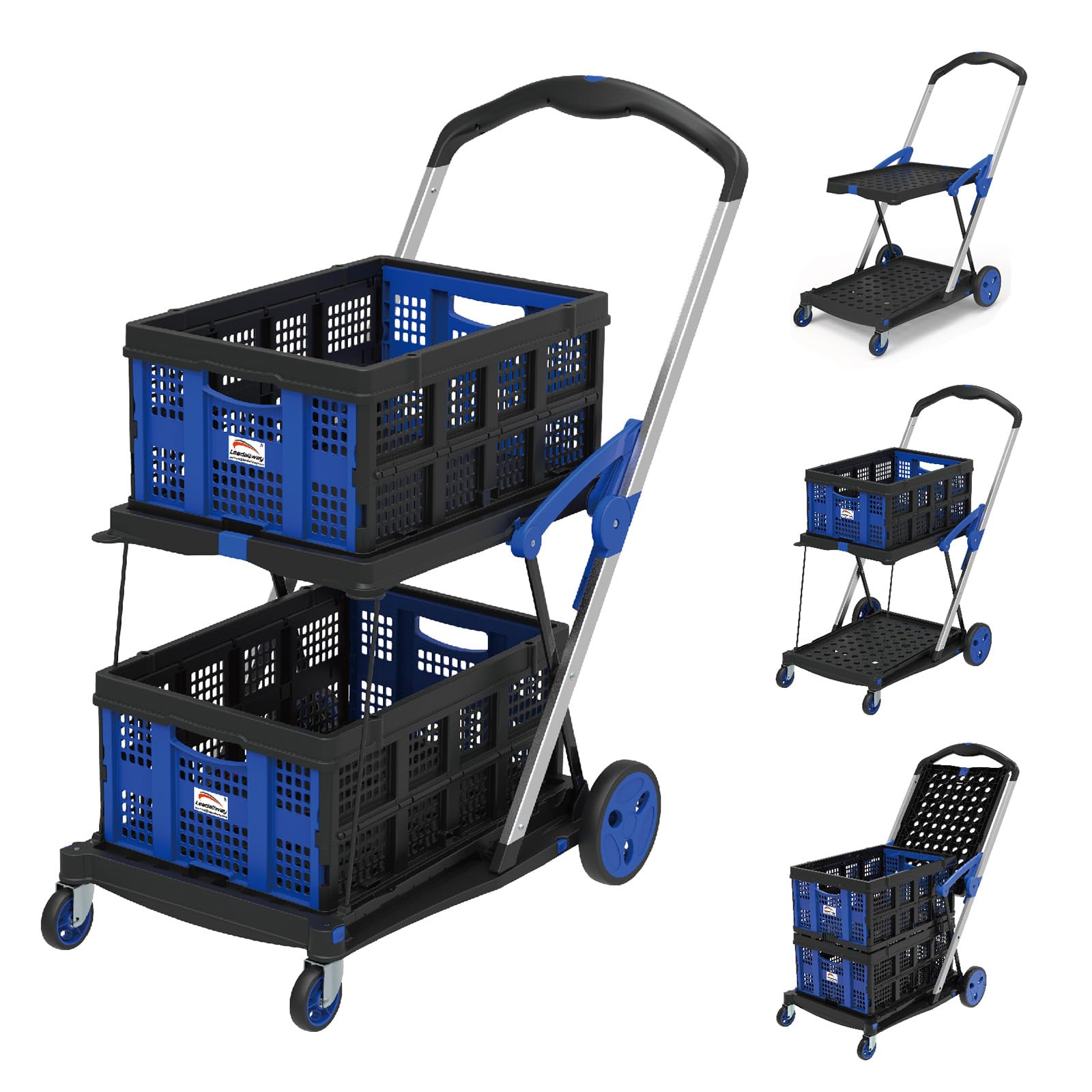 thumbnail image 2 of 8-in-1 Collapsible Shopping Cart - 200 LBS Capacity, Adjustable Handle, 360° Wheels With Brake, Includes Storage Crate (Yellow) 2 of 9